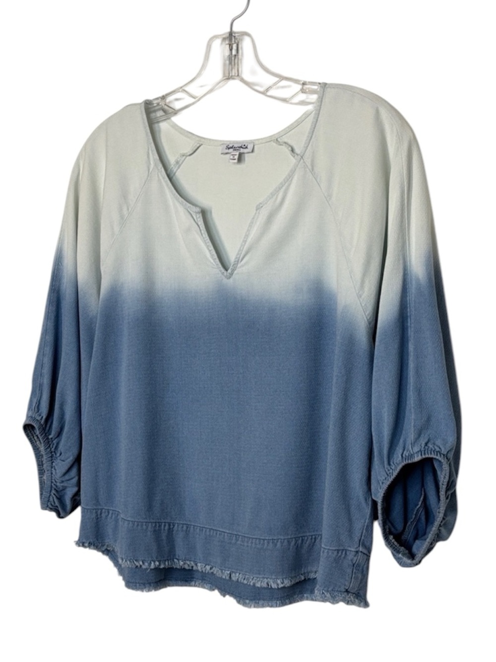 Splendid White to Blue Ombre V-Neck Pullover